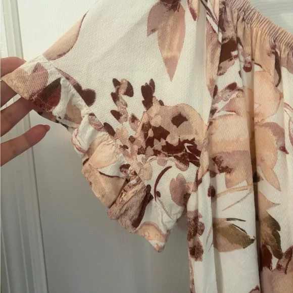 EUC, Knox Rose Cream, Rose and Brown Floral Blouse - Picture 4 of 6
